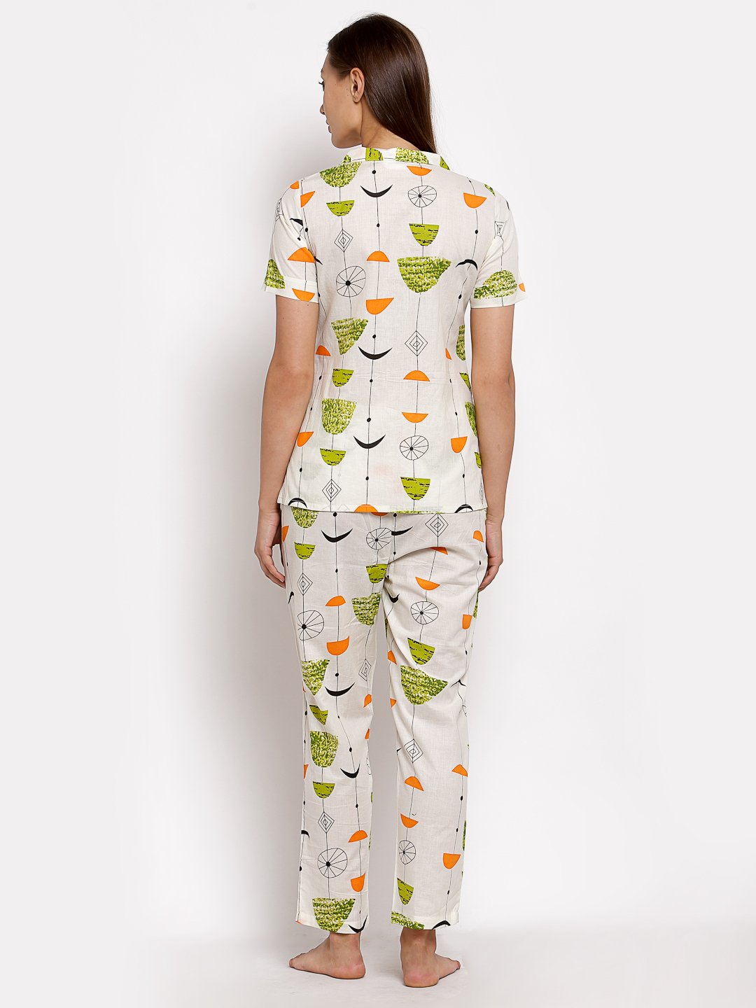 Women's Multi Cotton Printed Half Sleeve Collar Neck Casual Night suit