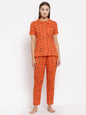 Women Orange Cotton Printed Night suit by Myshka (