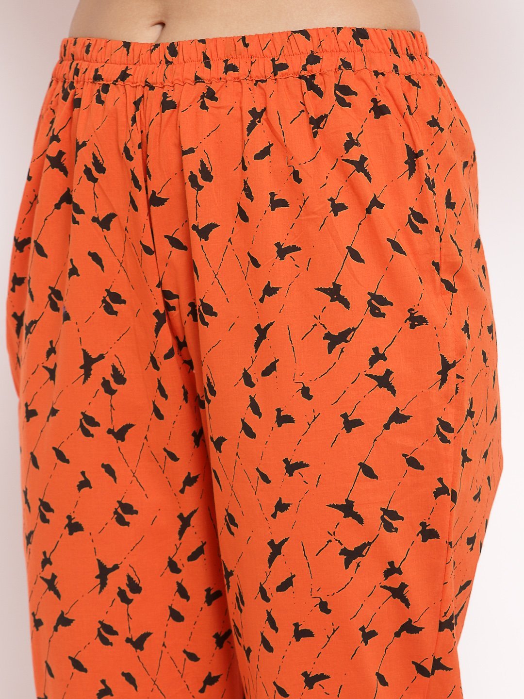 Women Orange Cotton Printed Night suit by Myshka (