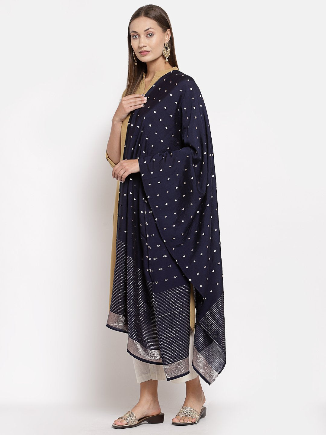 Women's Navy Blue Georgette Print Casual Dupatta