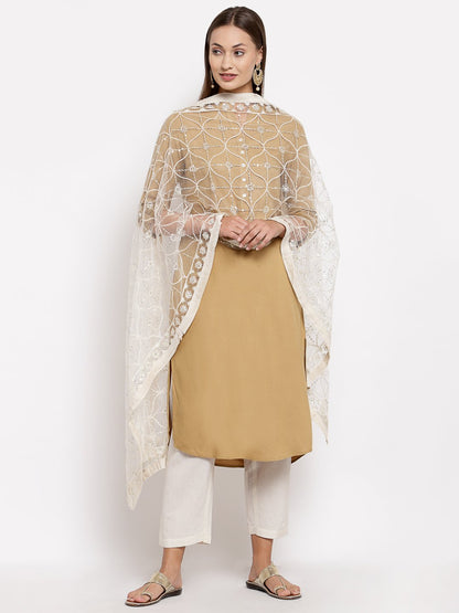 Women's White Net Solid Casual Dupatta