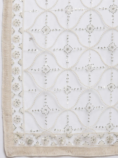 Women's White Net Solid Casual Dupatta