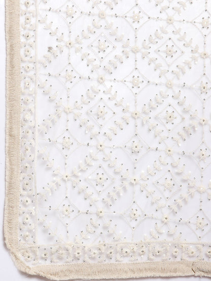 Women's White Net Solid Casual Dupatta