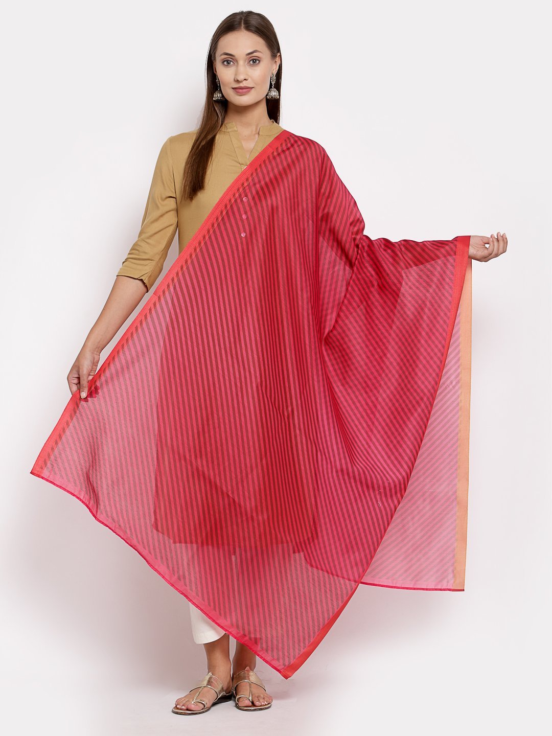 Women's Red Cotton Solid Casual Dupatta