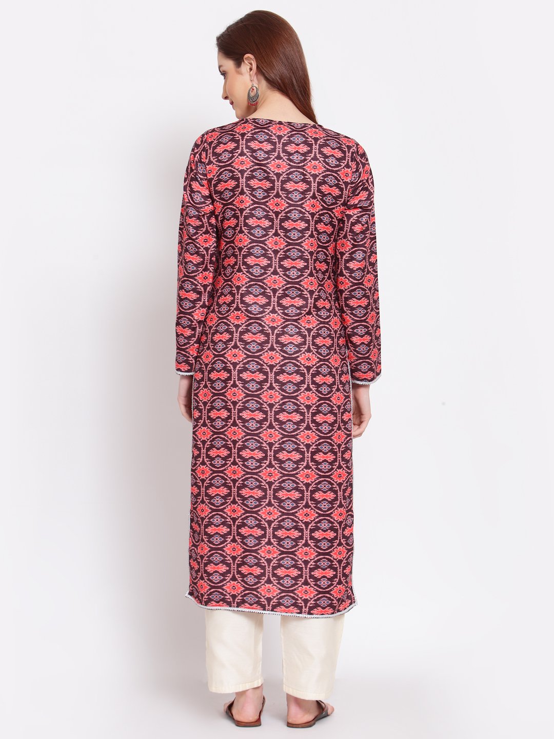 Women Maroon Pashmeena Printed Kurta by Myshka (
