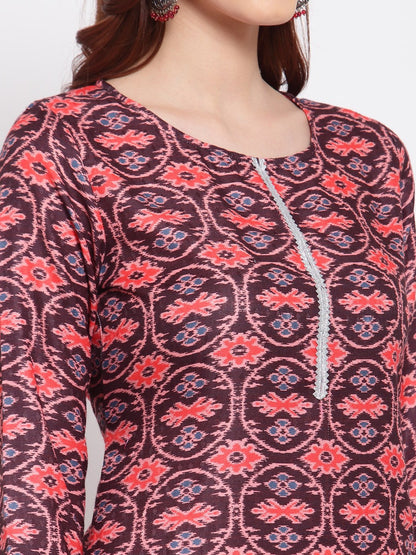 Women Maroon Pashmeena Printed Kurta by Myshka (