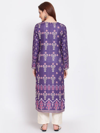 Women's Purple Printed Pashmeena Kurta by Myshka-