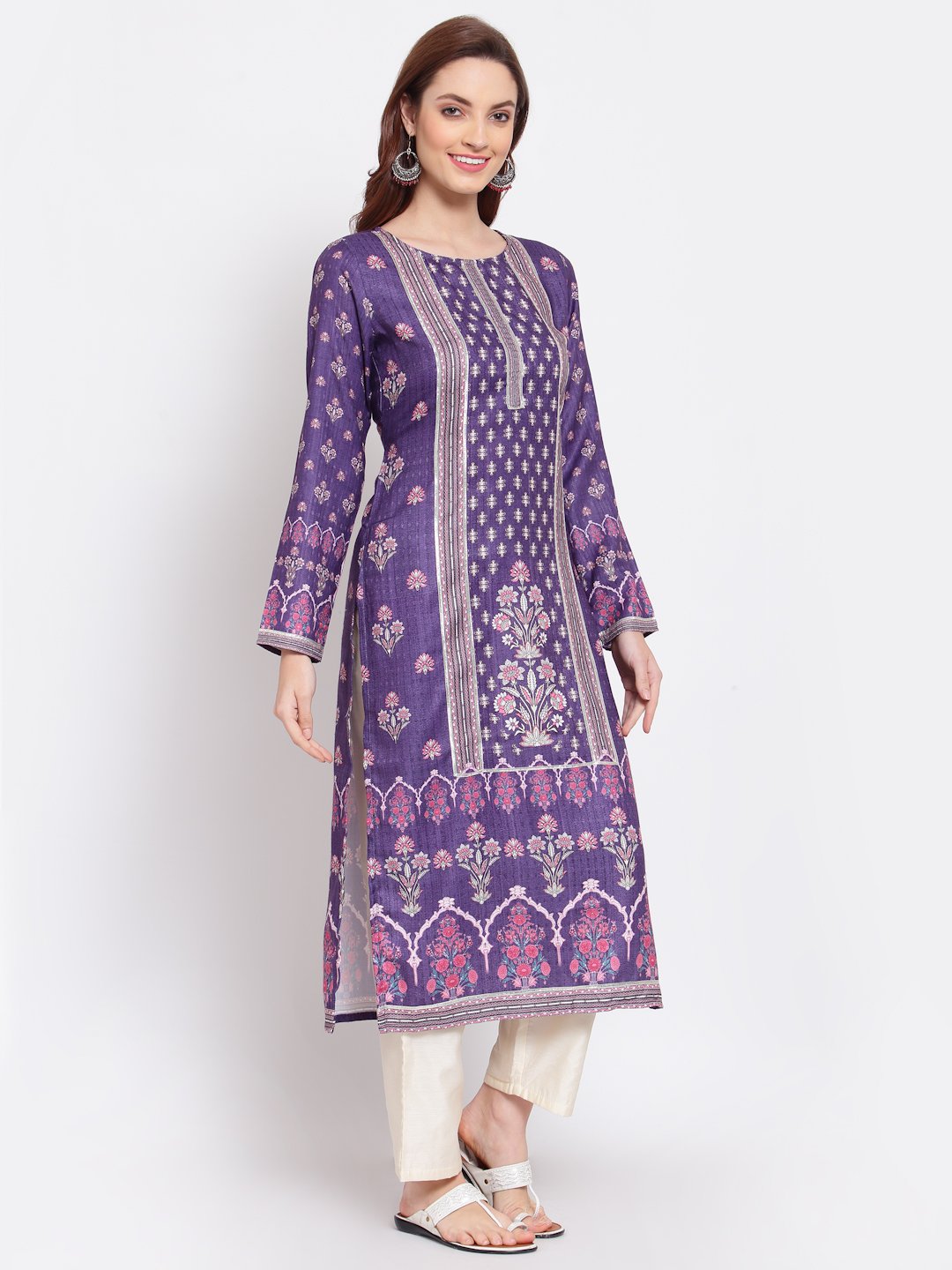 Women's Purple Printed Pashmeena Kurta by Myshka-