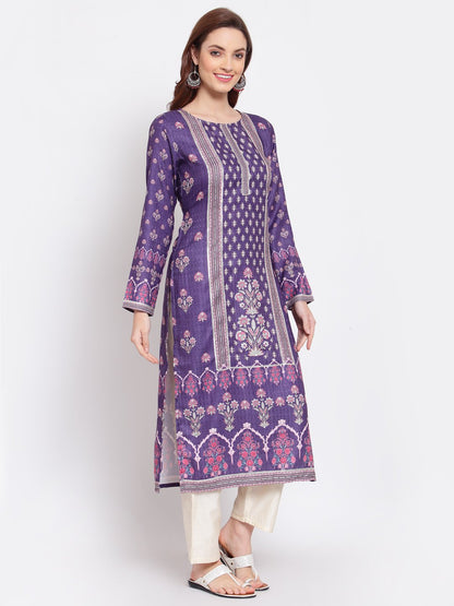 Women's Purple Printed Pashmeena Kurta by Myshka-