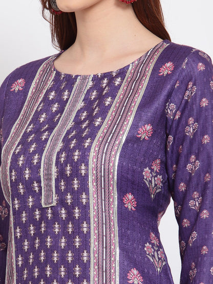 Women's Purple Printed Pashmeena Kurta by Myshka-