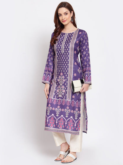Women's Purple Printed Pashmeena Kurta by Myshka-