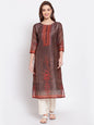 Women's Multi Printed Chanderi Silk 3/4 Sleeve Round Neck Casual Kurta