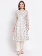 Women's Grey Printed Georgette 3/4 Sleeve Round Neck Casual Kurta