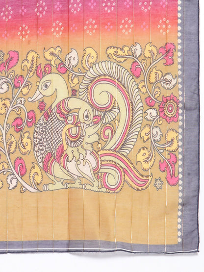 Women's Burgandy Printed Cotton Full Sleeve V Neck Casual Kurta Dupatta Set