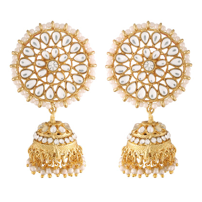 Women's Traditional Gold Plated Chandbali Kundan & Pearl Earring Set with Maang Tikka
