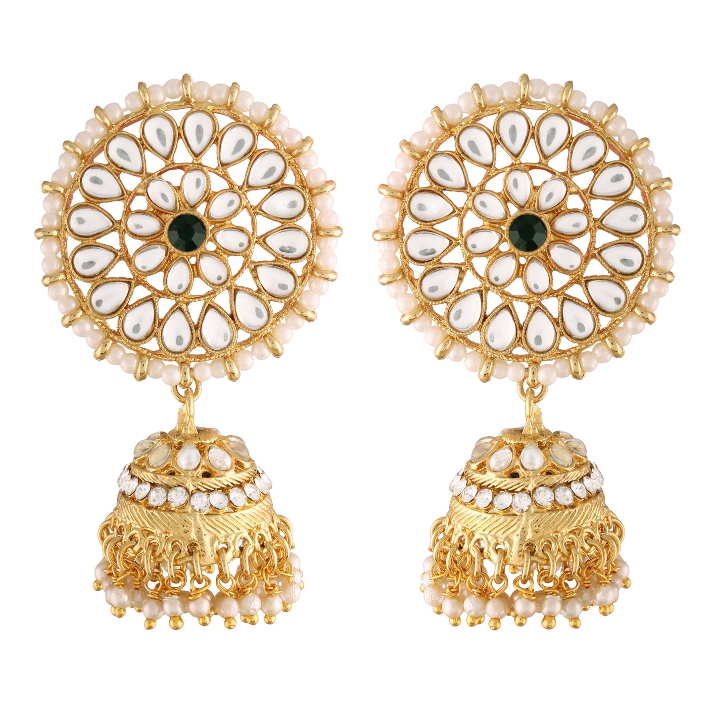 Women's Traditional Gold Plated Chandbali Kundan & Pearl Earring Set with Maang Tikka