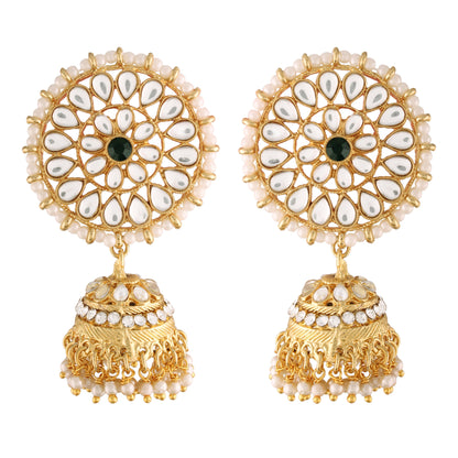 Women's Traditional Gold Plated Chandbali Kundan & Pearl Earring Set with Maang Tikka