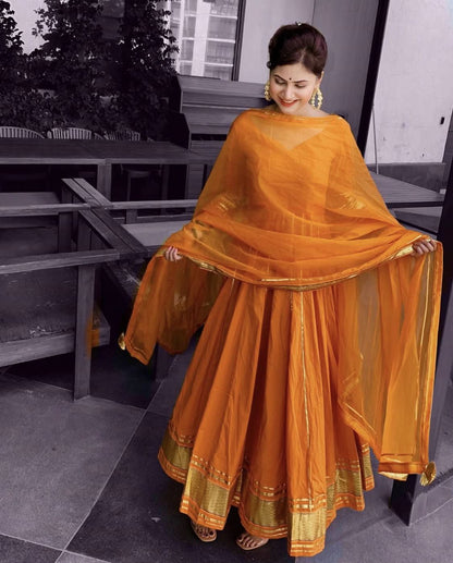 Women's Golden Orange Gotapatti Anarkali Set