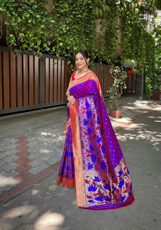 Women's Purple Titli Royal Paithani Silk Zari Woven Saree