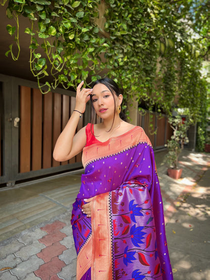 Women's Purple Titli Royal Paithani Silk Zari Woven Saree
