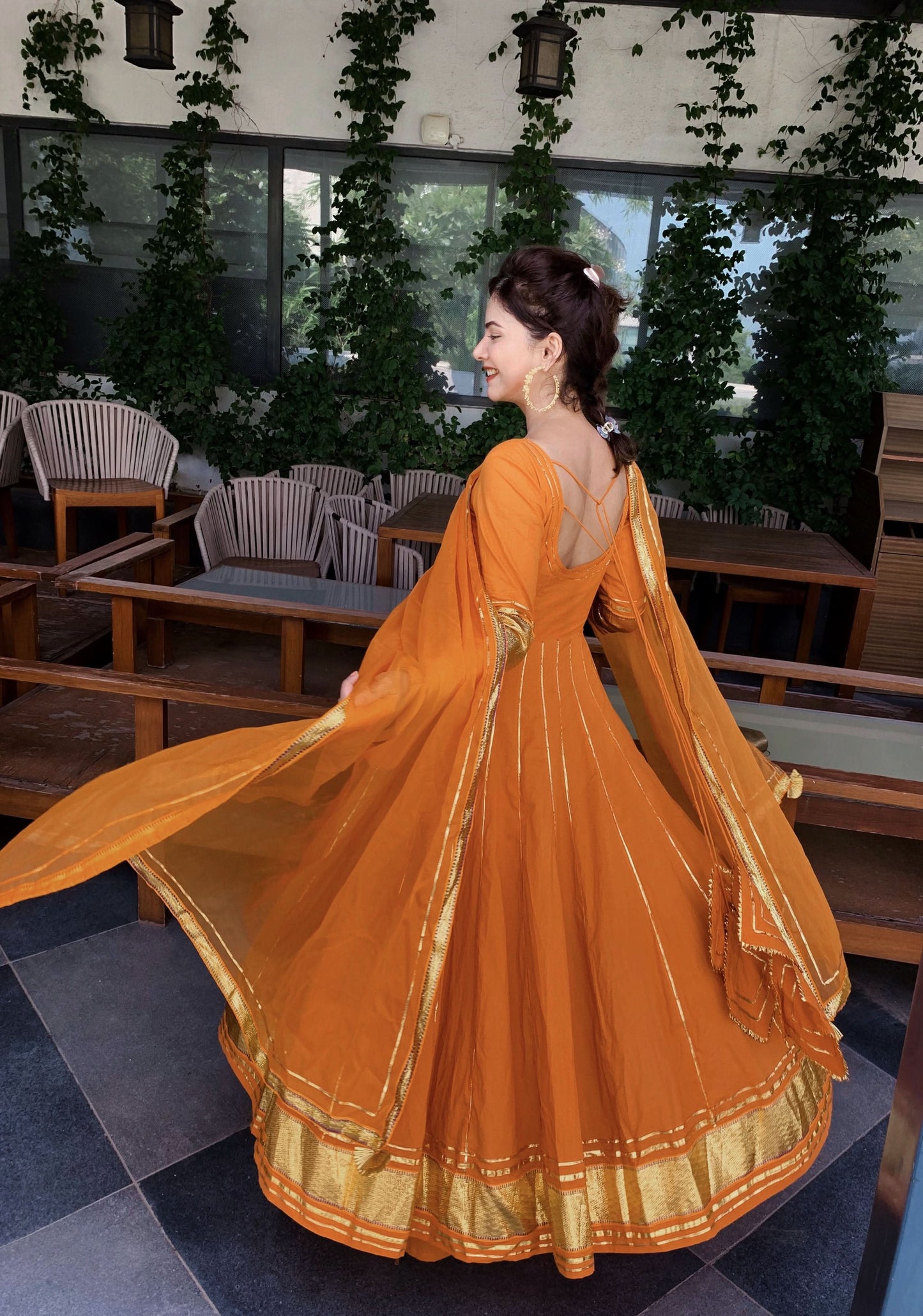 Women's Golden Orange Gotapatti Anarkali Set
