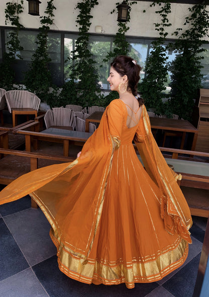 Women's Golden Orange Gotapatti Anarkali Set