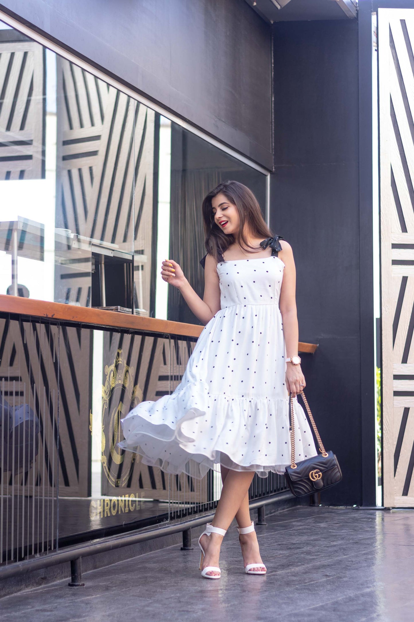Women's White Polka Dot Long Dress (1pc set)
