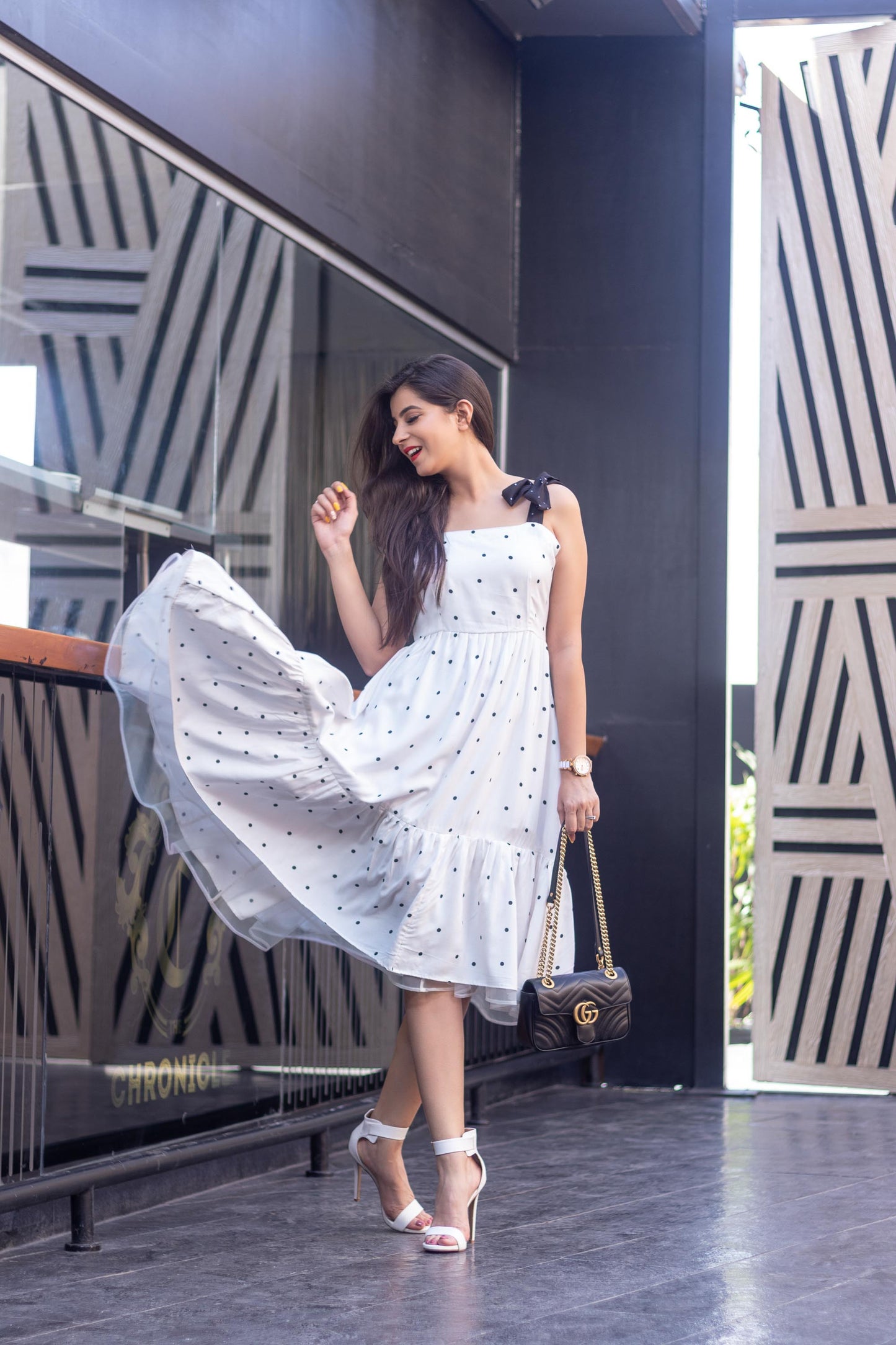 Women's White Polka Dot Long Dress (1pc set)