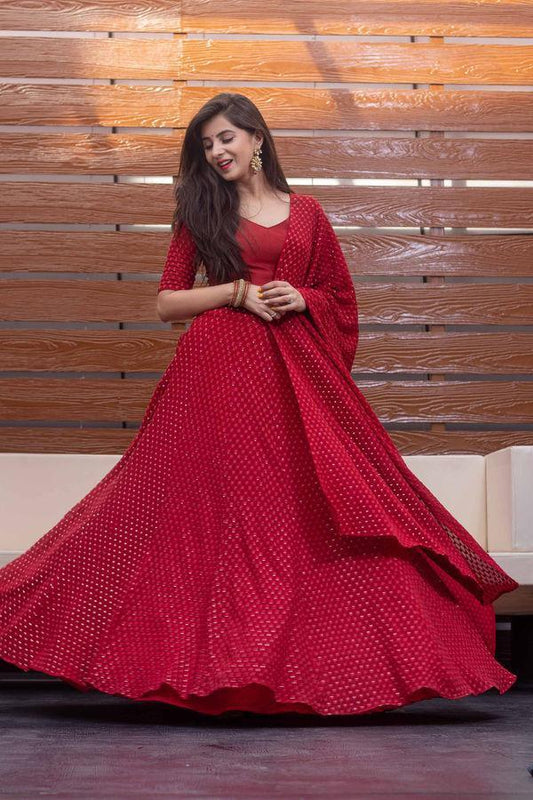 Women's Red Thread Work Lehenga Choli