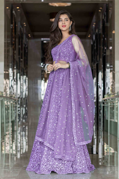 Women's Lavender Thread Work Lehenga (3pcs set)