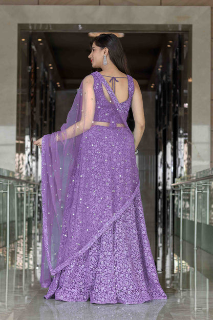 Women's Lavender Thread Work Lehenga (3pcs set)