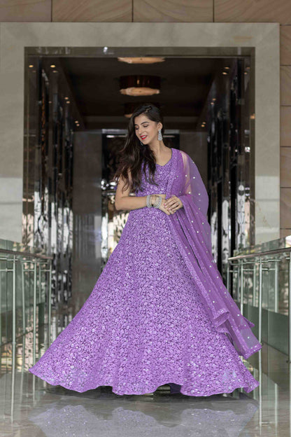 Women's Lavender Thread Work Lehenga (3pcs set)