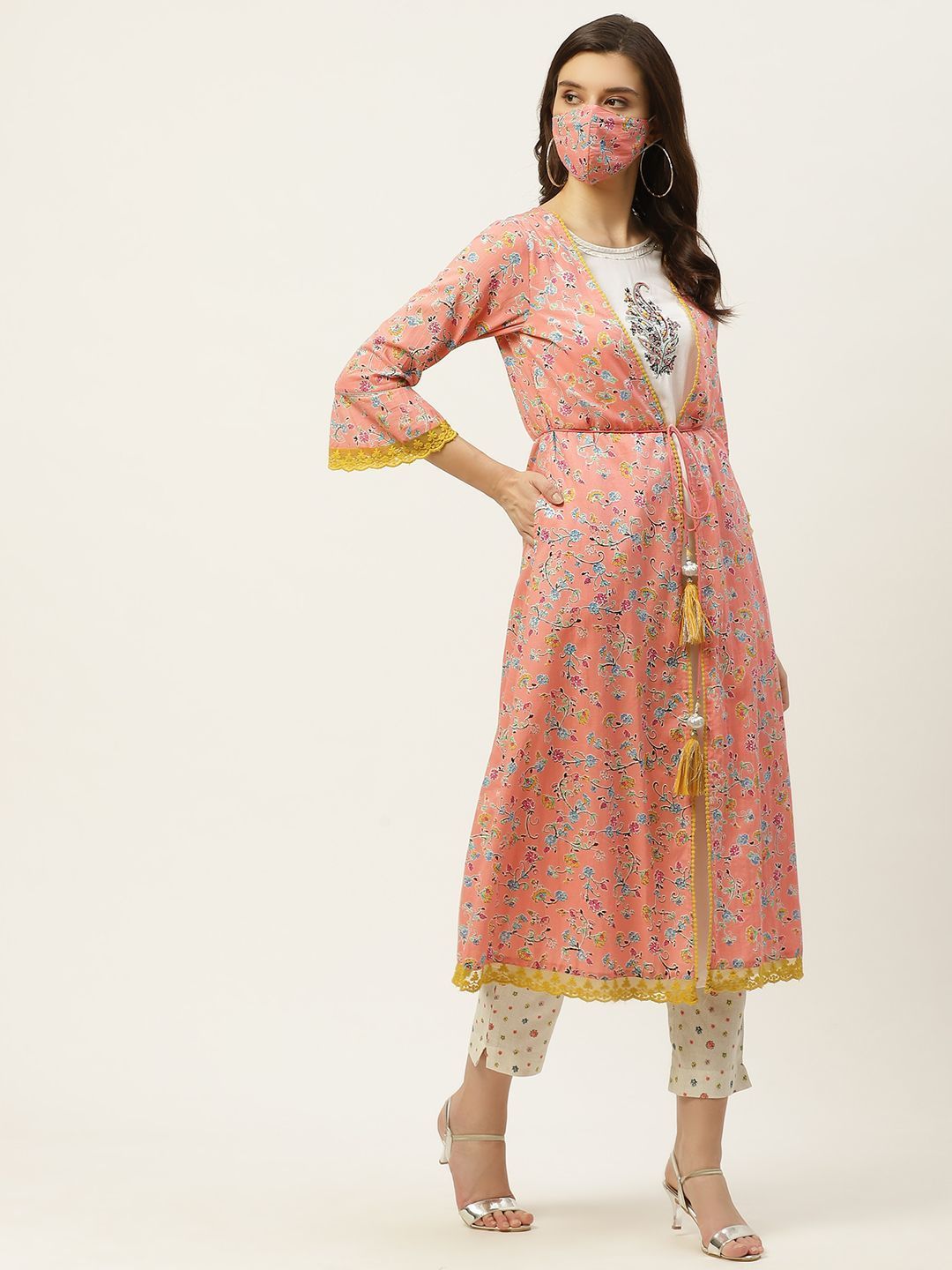 Women's Kurta Pant Set with Printed Jacket