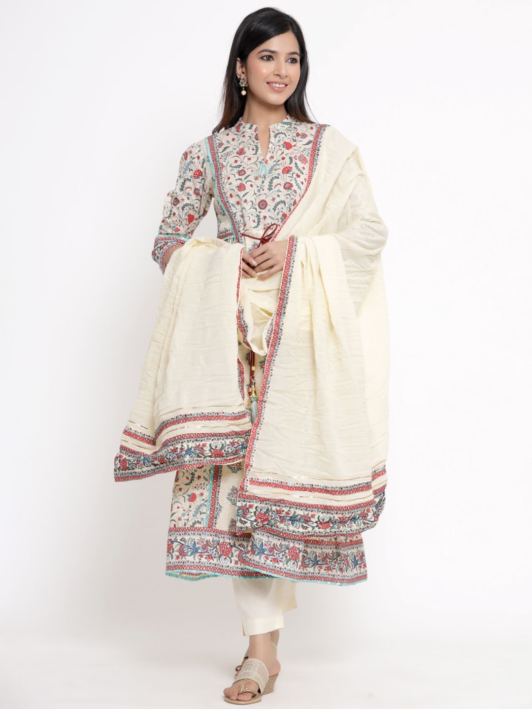 Women's Printed Flared Kurta Pant Dupatta Set
