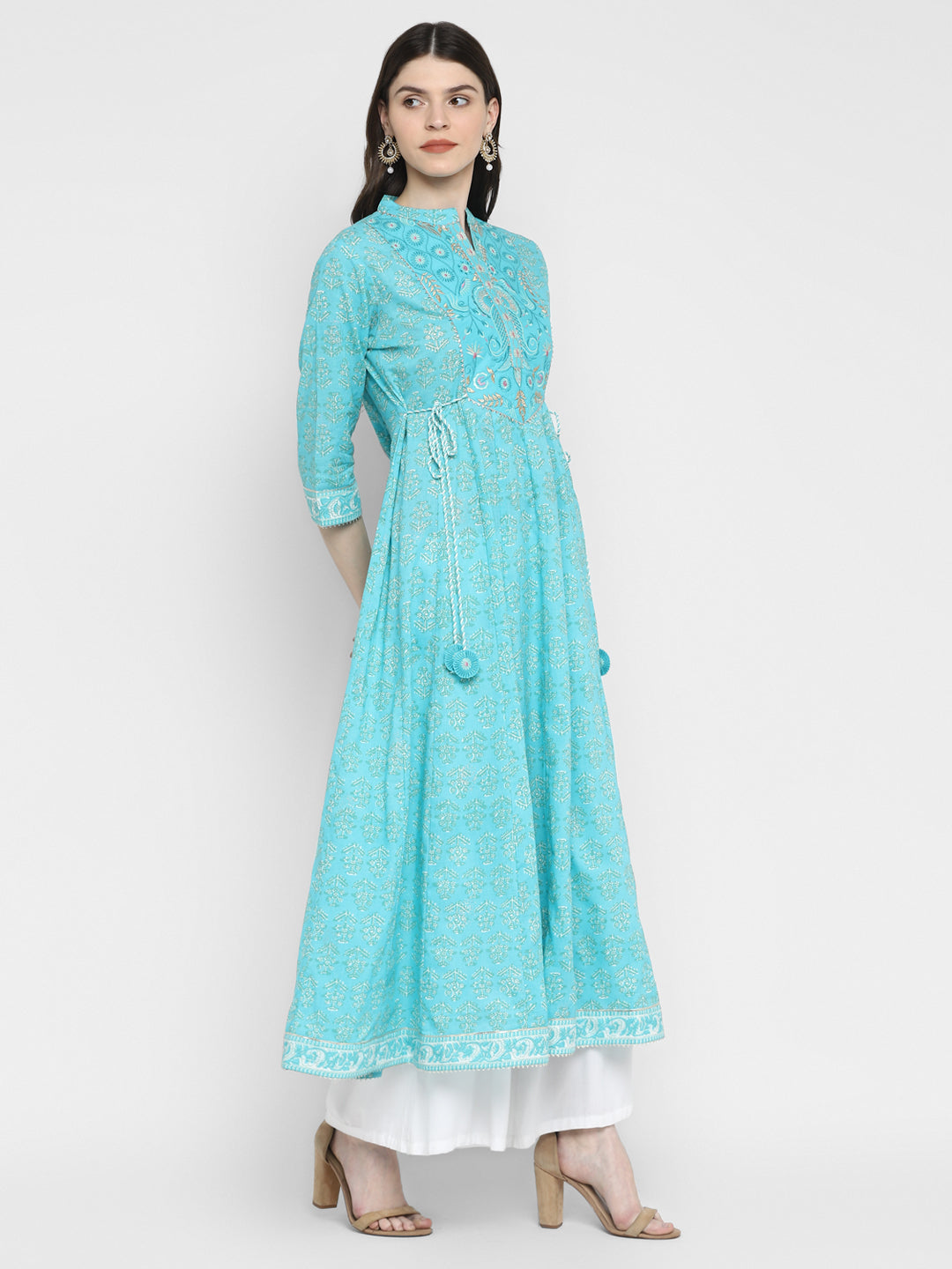 Women's Sky Blue Anarkali Cotton Kurta By Vbu