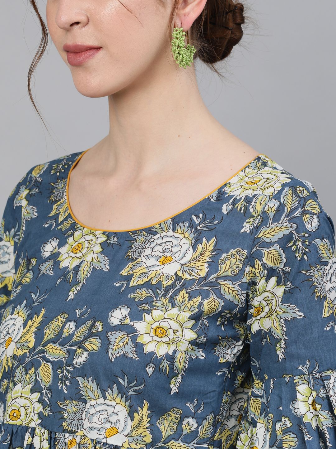 Women's Floral Printed Dress With Ruffle Sleeves