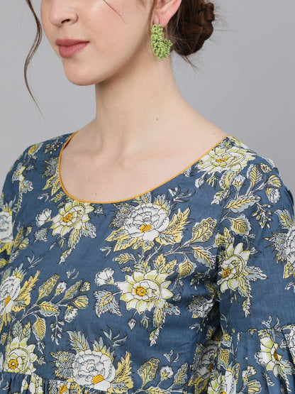 Women's Floral Printed Dress With Ruffle Sleeves