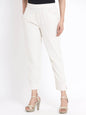 Women's Natural Cotton Flex Striped Straight Pant With Scrunchie