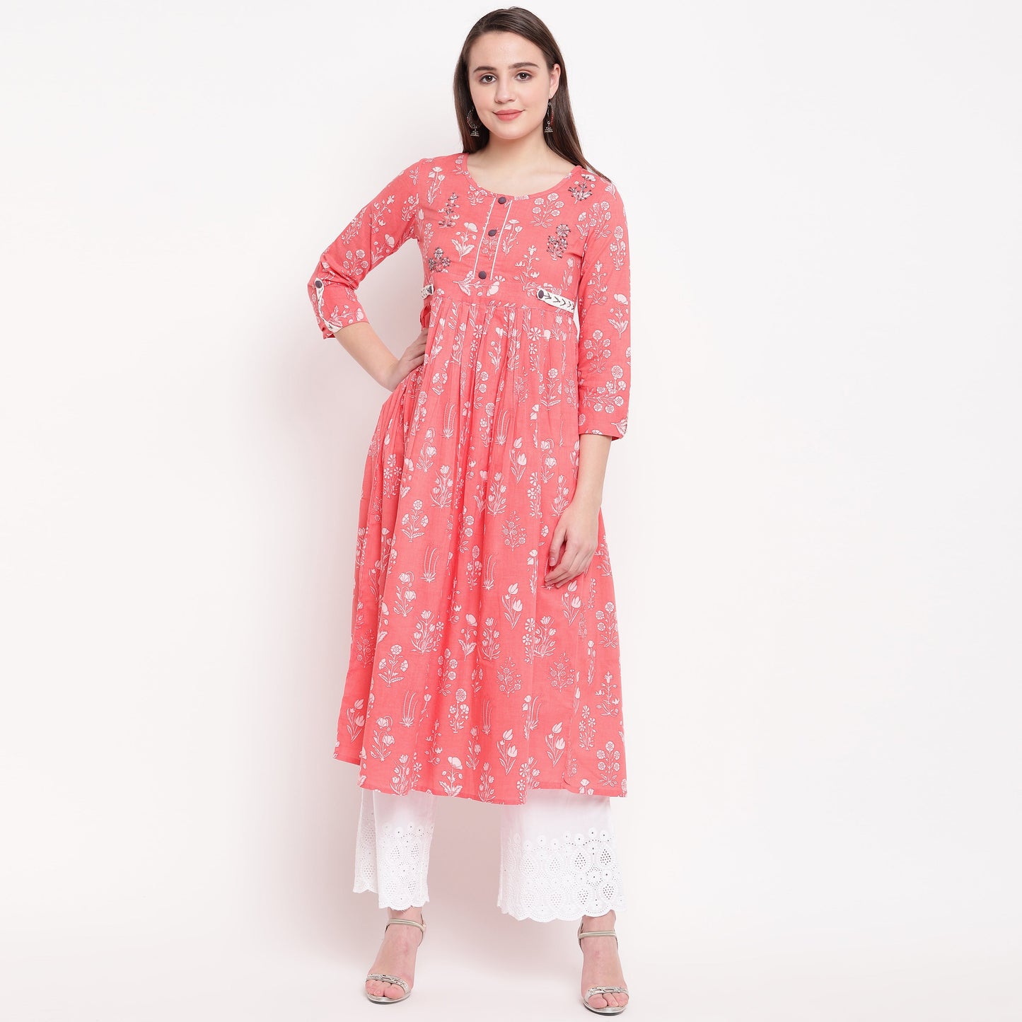 Women's Pink Printed Anarkali Kurta By Vbuyz- (