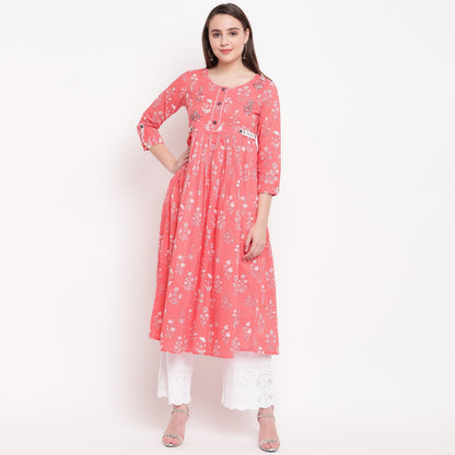 Women's Pink Printed Anarkali Kurta By Vbuyz- (