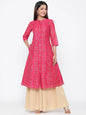 Buy_Women's_Fuschia_Chanderi_Printed_A-Line_Kurta_Online_Trendia