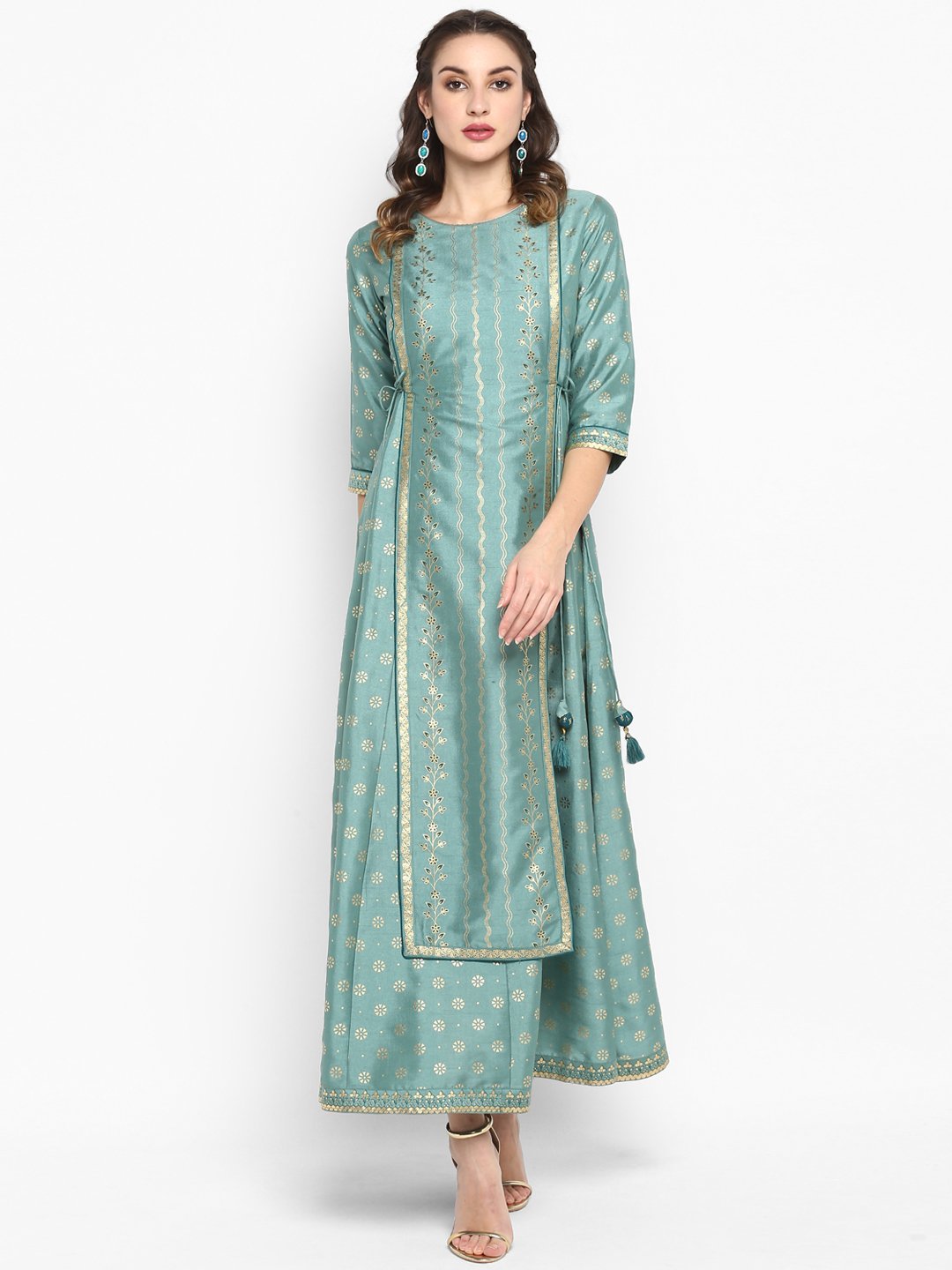 Women's Light Green Poly Silk Ethnic Anarkali