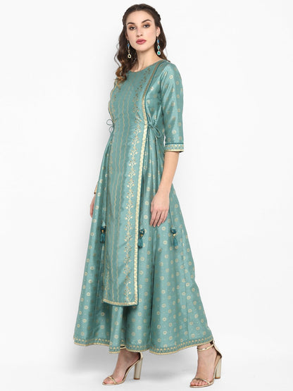 Women's Light Green Poly Silk Ethnic Anarkali