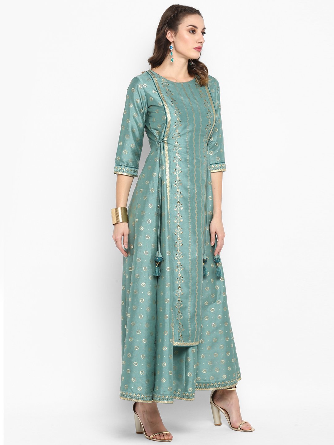 Women's Light Green Poly Silk Ethnic Anarkali