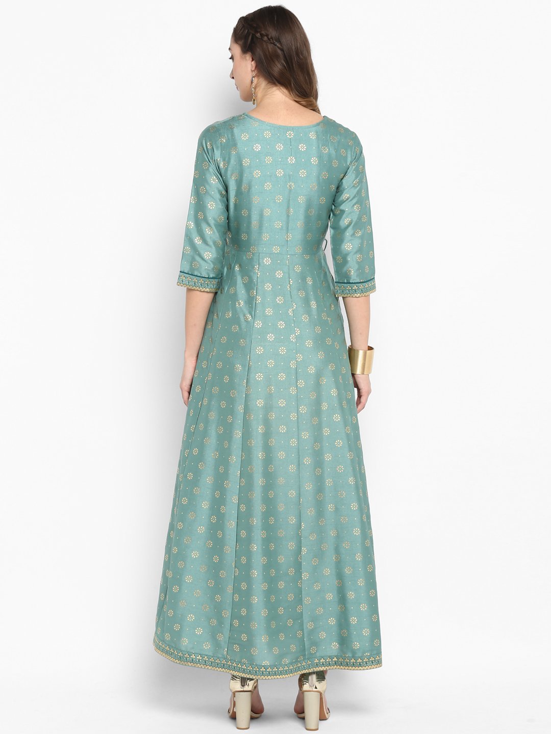 Women's Light Green Poly Silk Ethnic Anarkali