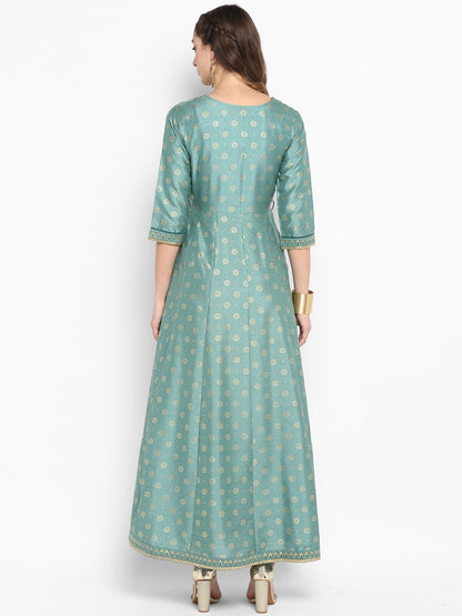 Women's Light Green Poly Silk Ethnic Anarkali