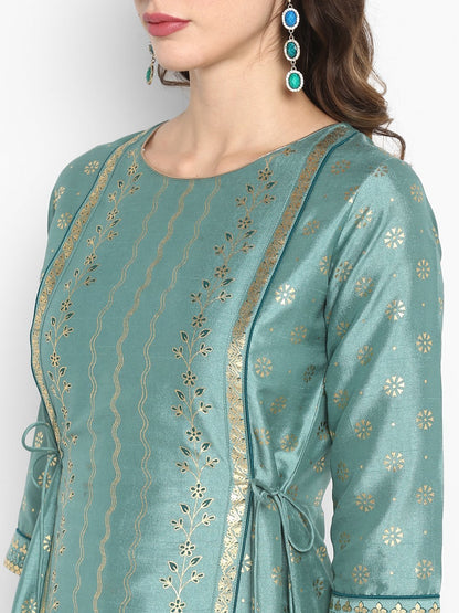Women's Light Green Poly Silk Ethnic Anarkali