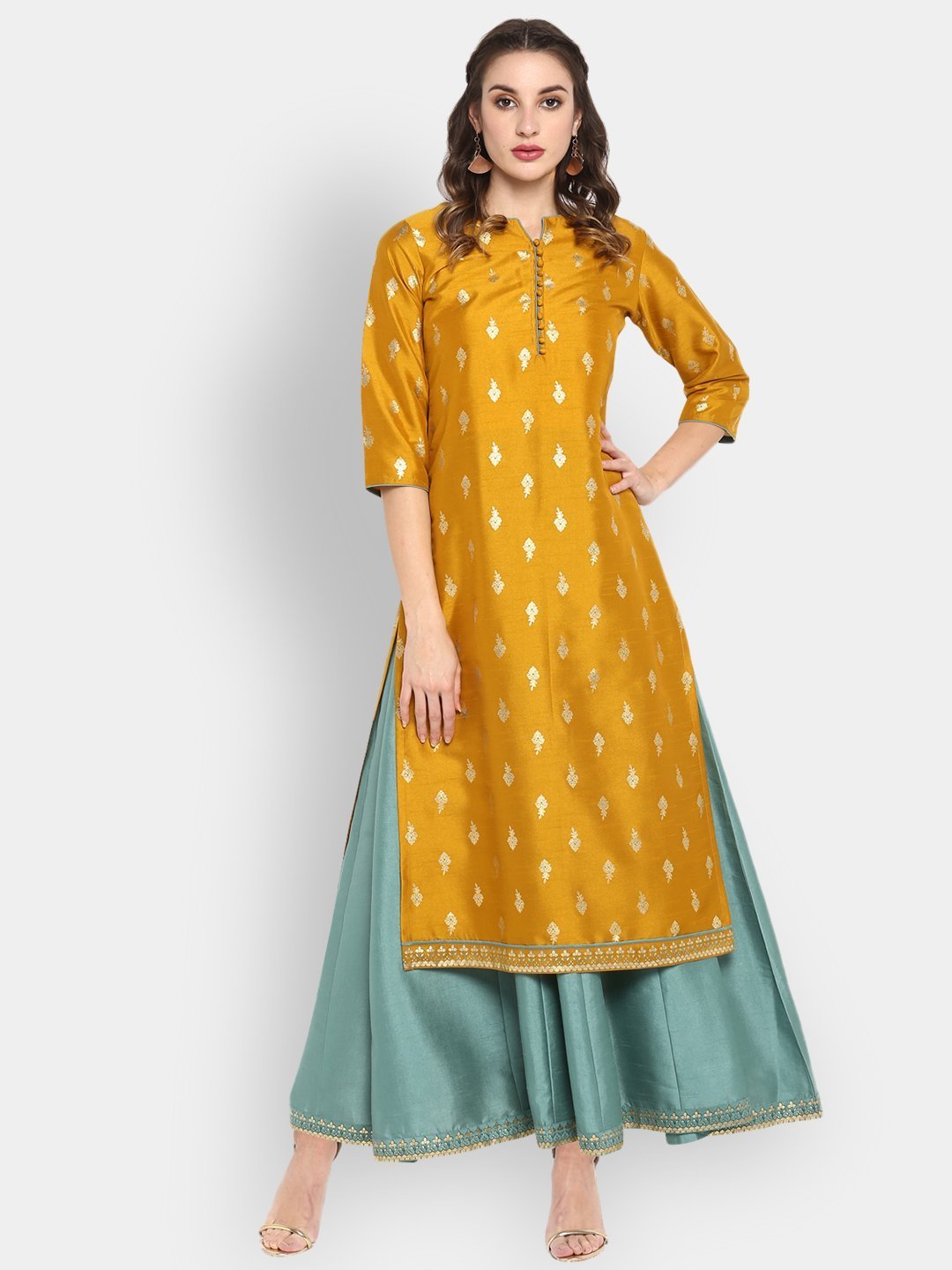 Women's Mustard Poly Silk Ethnic Anarkali Set