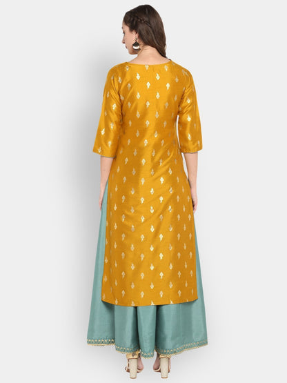 Women's Mustard Poly Silk Ethnic Anarkali Set