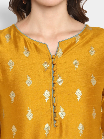 Women's Mustard Poly Silk Ethnic Anarkali Set